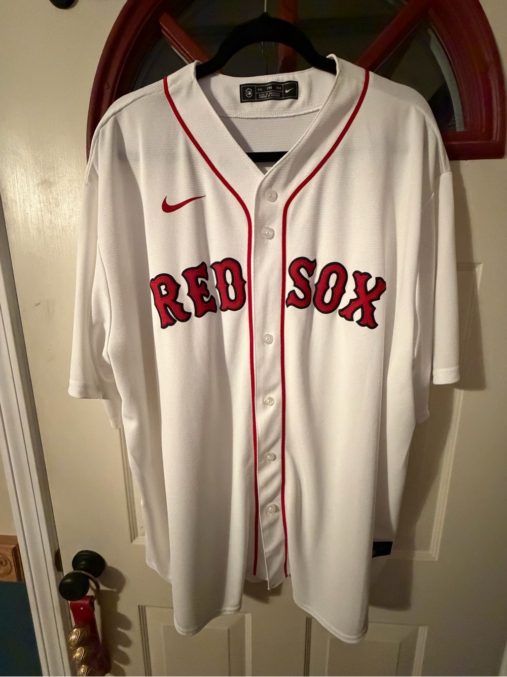 Nike White and Red Boston Baseball Jersey